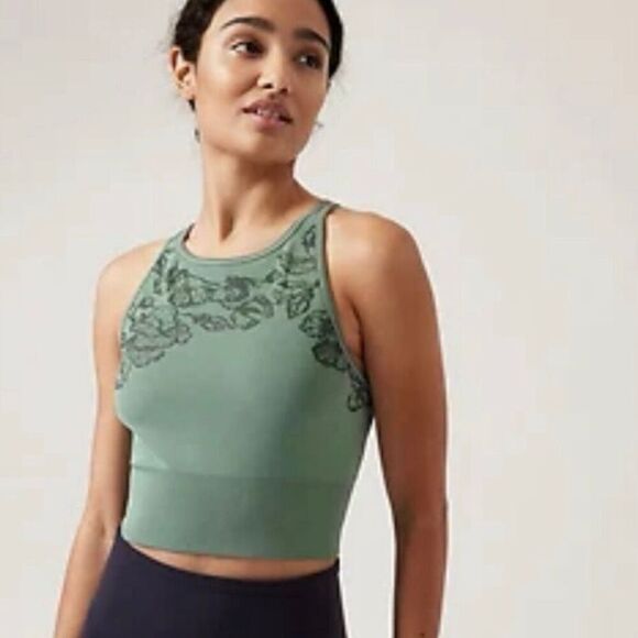 Athleta Aurora Seamless High Neck Crop Tank size XS Reef Green - Picture 1 of 9